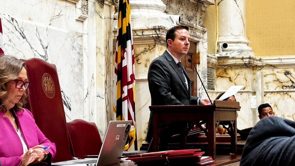 Maryland Senate president Bill Ferguson this week in Arlington. Ferguson argued in favor of a constitutional amendment to put a question to voters in November that would allow redistricting to pass prior to the 2028 presidential elections.