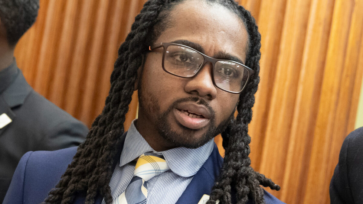 D.C. Councilmember Trayon White attends a council meeting in February 2024. His federal bribery trial kicked off this week.